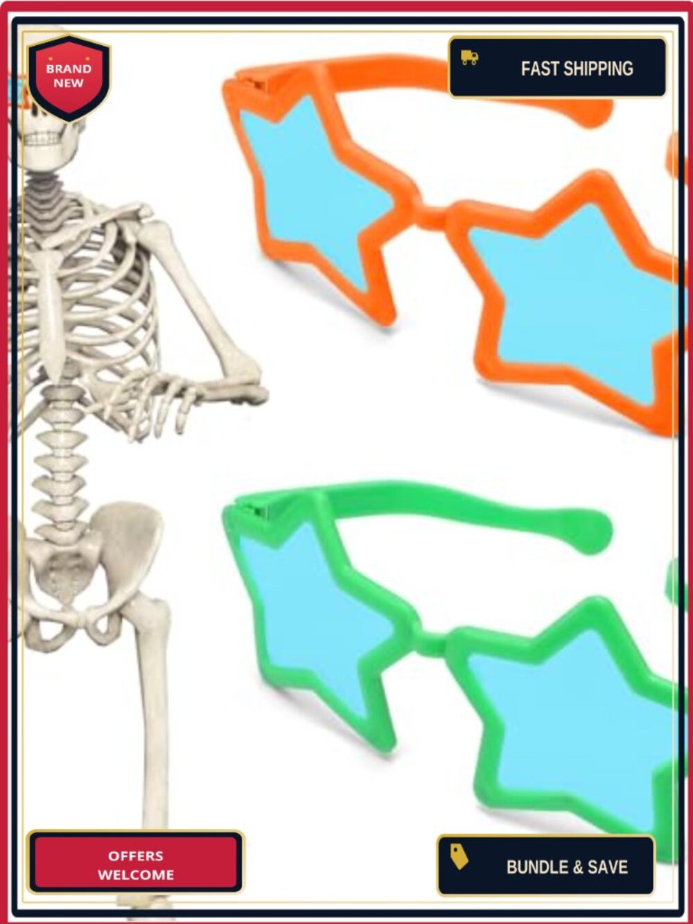 Jumbo Star Sunglasses 9.84in Plastic Funny Skeleton Costume Party Props 2 Pcs